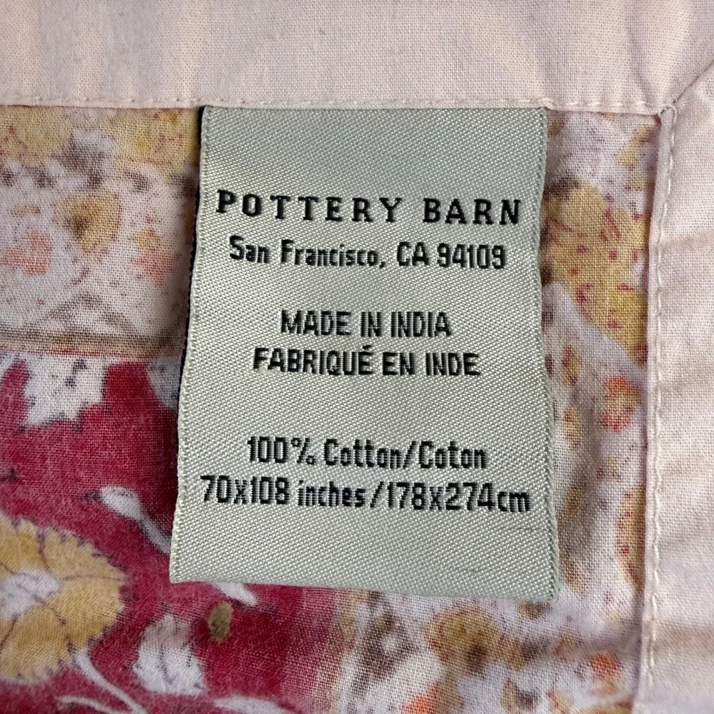 Pottery Barn Red Floral Block Print Cotton Tablecloth 70x108 Rectangular India